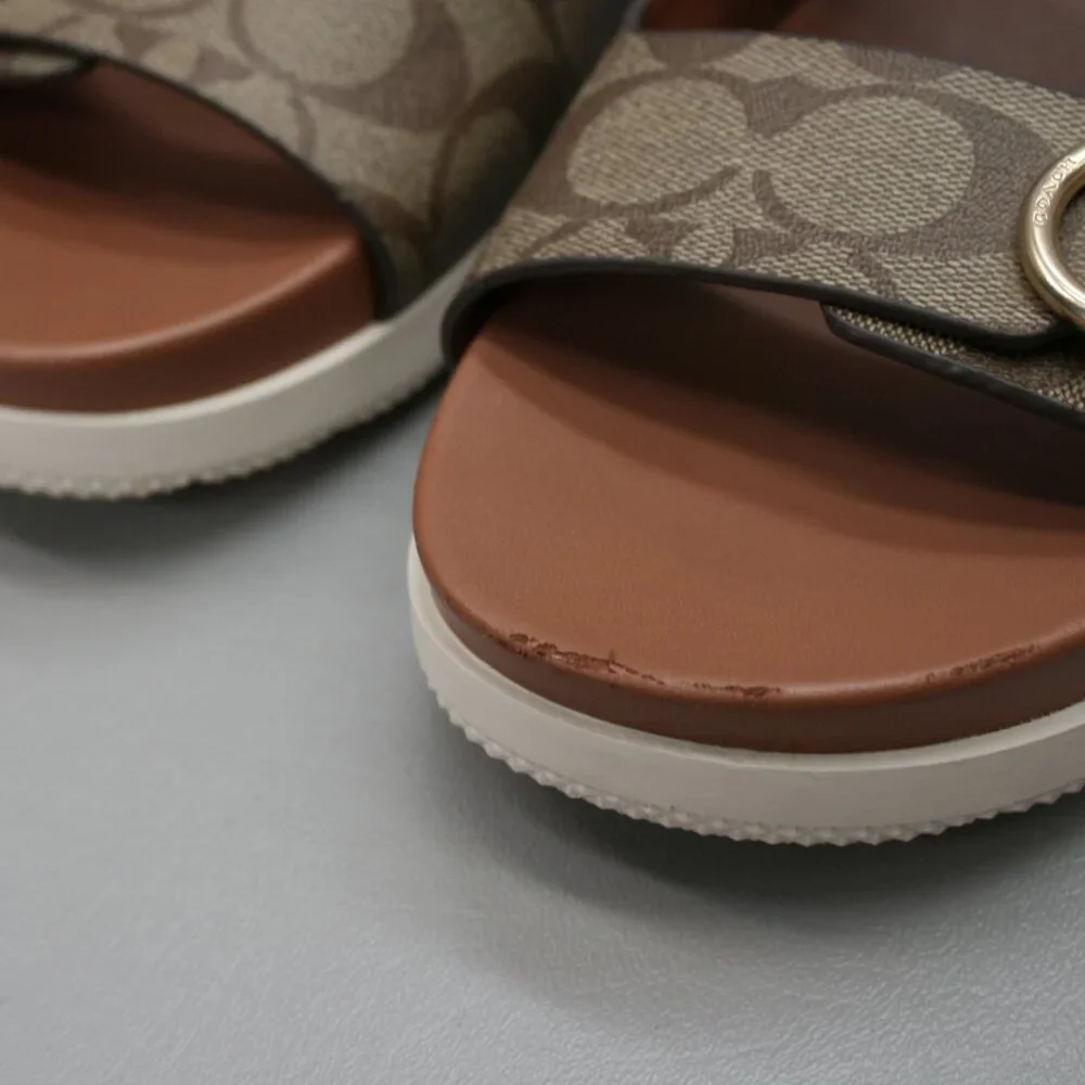 Coach Ladies 8 Gable Khaki/Saddle Signature Platform Slides Mules Sandals Shoes - Picture 6 of 12